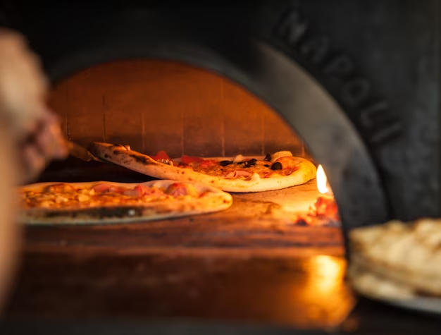 pizza baking close up in the oven